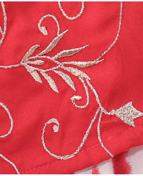 Babyhug Sleeveless Embroidery Choli & Tie Dye Lehenga With Dupatta - Red