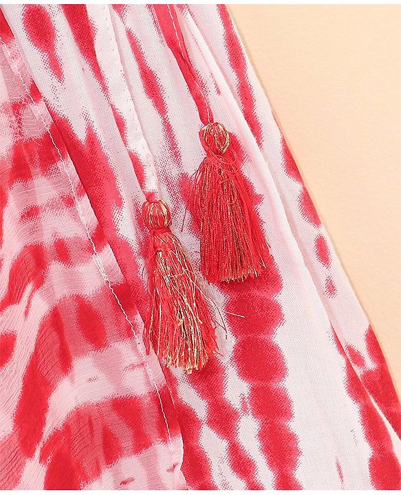 Babyhug Sleeveless Embroidery Choli & Tie Dye Lehenga With Dupatta - Red