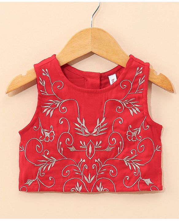 Babyhug Sleeveless Embroidery Choli & Tie Dye Lehenga With Dupatta - Red