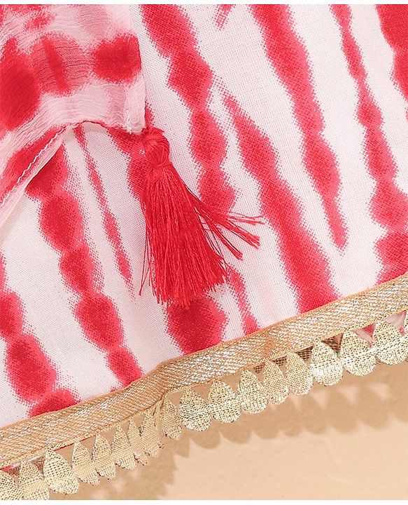 Babyhug Sleeveless Embroidery Choli & Tie Dye Lehenga With Dupatta - Red