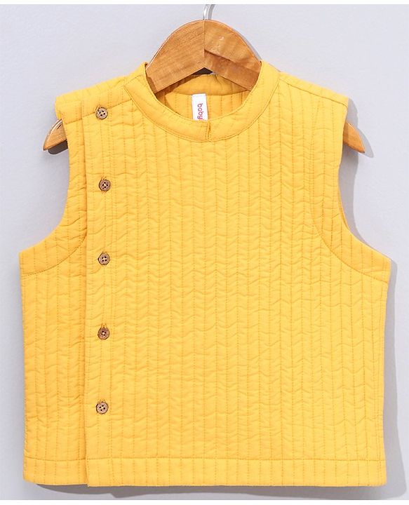 Babyhug Woven Full Sleeves Kurta Pyjama Set with Solid Waistcoat - Aqua Yellow