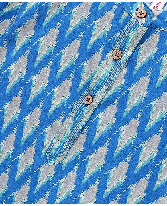 Babyhug Woven Full Sleeves Kurta Pyjama Set with Solid Waistcoat - Aqua Yellow