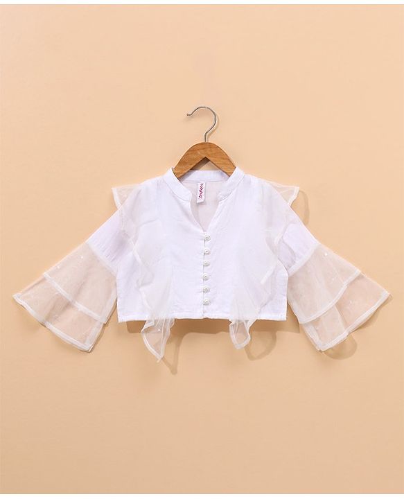 Babyhug Three Fourth Sleeves Top & Skirt Set Floral Embroidery- Mint