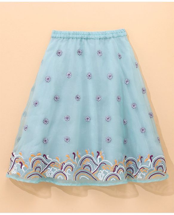 Babyhug Three Fourth Sleeves Top & Skirt Set Floral Embroidery- Mint
