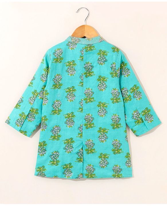 Babyhug Full Sleeves Cotton Kurta & Dhoti Set Printed- Mint