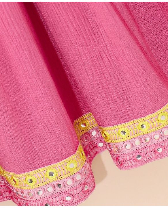 Babyhug Sleeveless Solid Colour Ethnic Dress - Yellow Pink