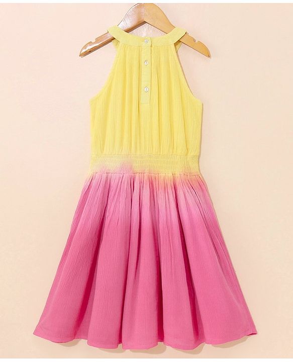 Babyhug Sleeveless Solid Colour Ethnic Dress - Yellow Pink