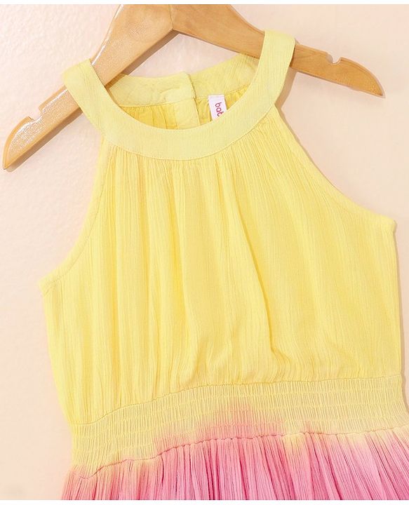 Babyhug Sleeveless Solid Colour Ethnic Dress - Yellow Pink
