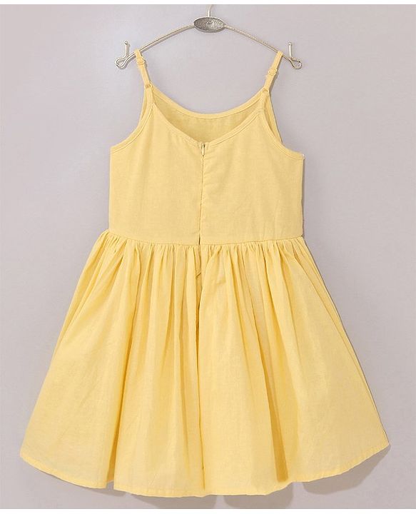 Babyhug Singlet Sleeves Woven Ethnic Dress Floral Embroidery - Yellow