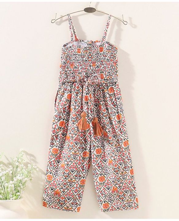 Babyhug Woven Sleeveless Floral Printed Ethnic Jumpsuit - Orange