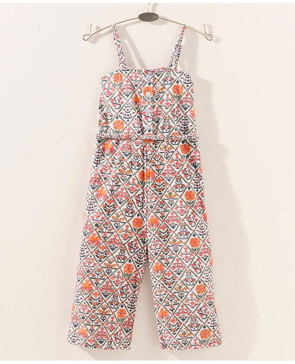Babyhug Woven Sleeveless Floral Printed Ethnic Jumpsuit - Orange