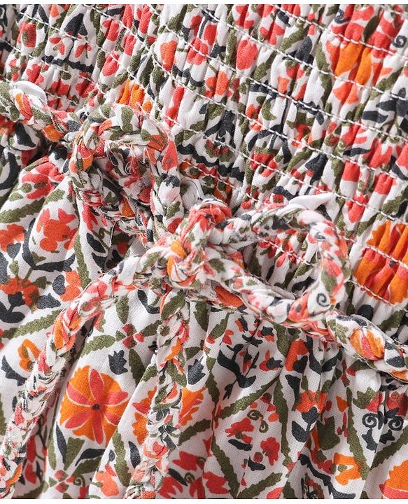 Babyhug Woven Sleeveless Floral Printed Ethnic Jumpsuit - Orange