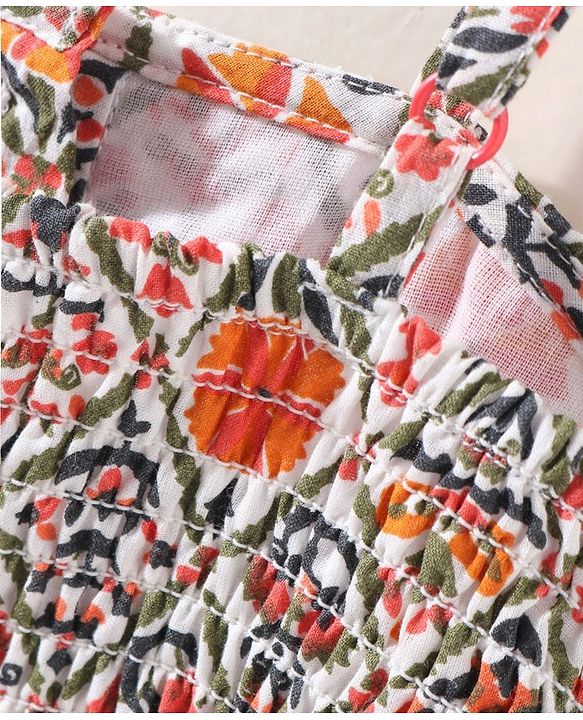 Babyhug Woven Sleeveless Floral Printed Ethnic Jumpsuit - Orange