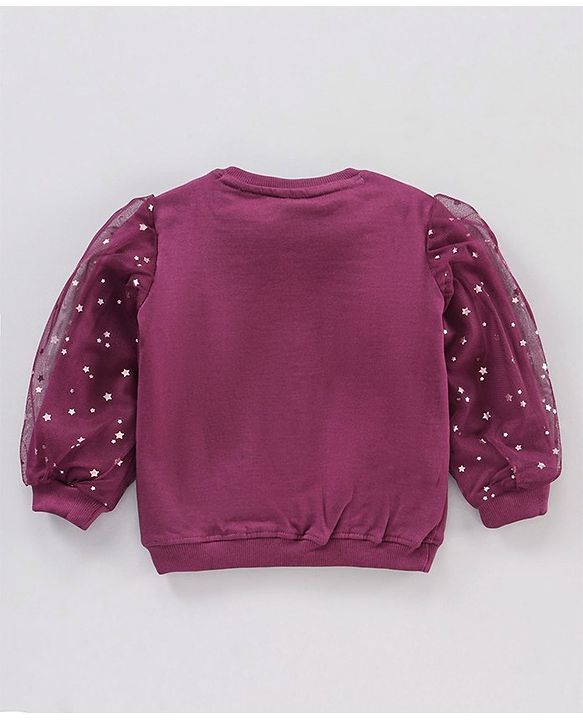 Babyhug Full Sleeves Cotton Knit Sweatshirt With Sequin & Mesh Detailing- Maroon