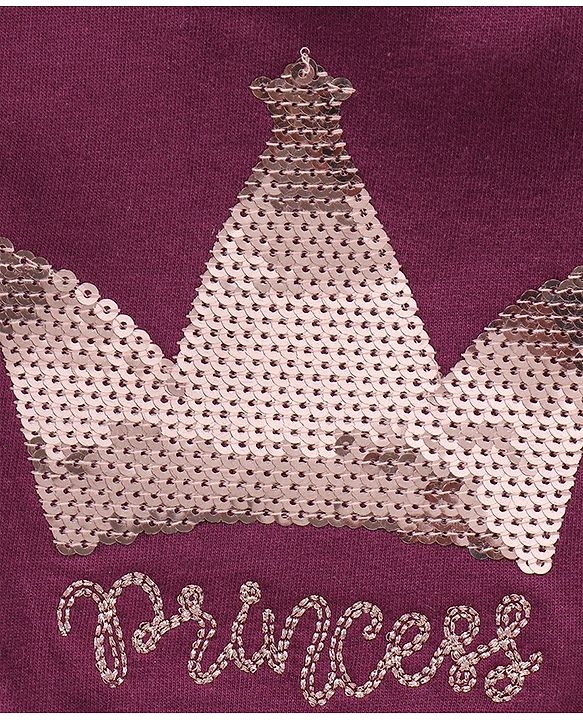 Babyhug Full Sleeves Cotton Knit Sweatshirt With Sequin & Mesh Detailing- Maroon