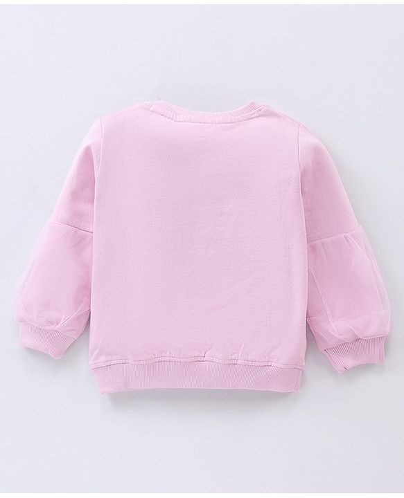 Babyhug Full Sleeves Cotton Knit Sweatshirt With Fur Embroidery & Mesh Detailing at Sleeves - Pink