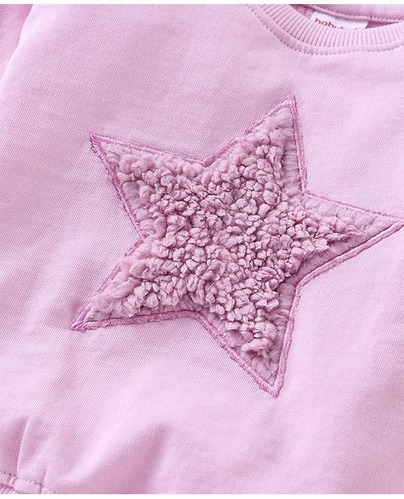 Babyhug Full Sleeves Cotton Knit Sweatshirt With Fur Embroidery & Mesh Detailing at Sleeves - Pink