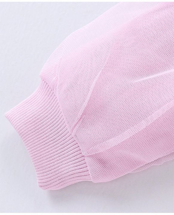 Babyhug Full Sleeves Cotton Knit Sweatshirt With Fur Embroidery & Mesh Detailing at Sleeves - Pink