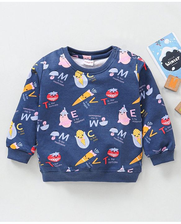 Babyhug Full Sleeves Cotton Sweatshirt With Vegetable Graphics - Blue