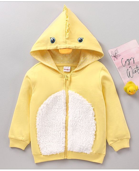 Babyhug 100% Cotton Full Sleeves Hooded Sweatshirt with Duck Face Design and 3D Applique - Yellow