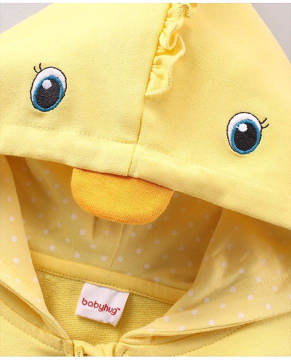 Babyhug 100% Cotton Full Sleeves Hooded Sweatshirt with Duck Face Design and 3D Applique - Yellow