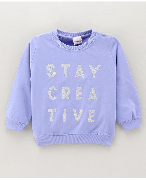 Babyhug Full Sleeves Cotton Knit Sweatshirt With Glitter Text Print - Purple