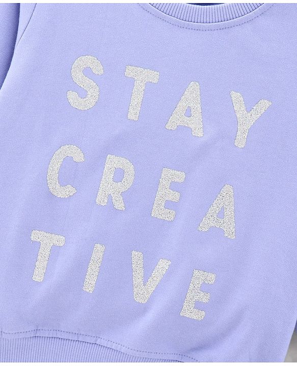 Babyhug Full Sleeves Cotton Knit Sweatshirt With Glitter Text Print - Purple