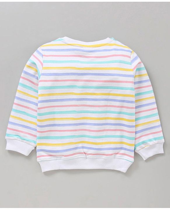 Babyhug Cotton Knit Full Sleeves Striped & Text Printed Sweatshirt - White