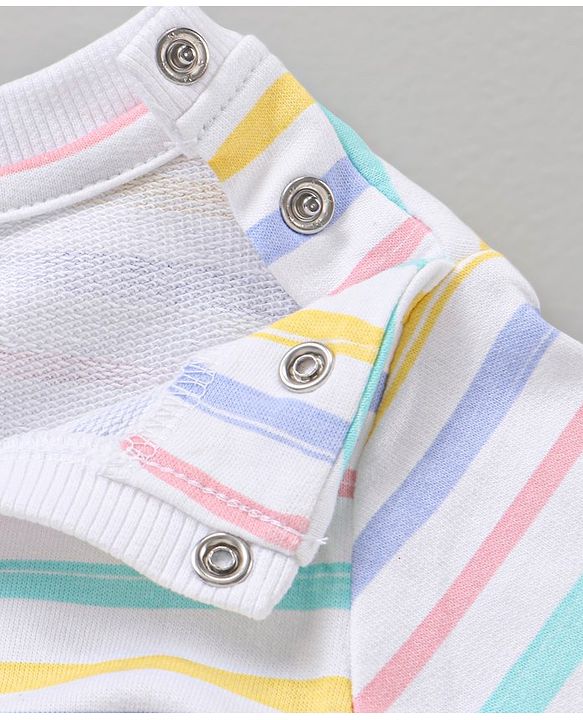 Babyhug Cotton Knit Full Sleeves Striped & Text Printed Sweatshirt - White
