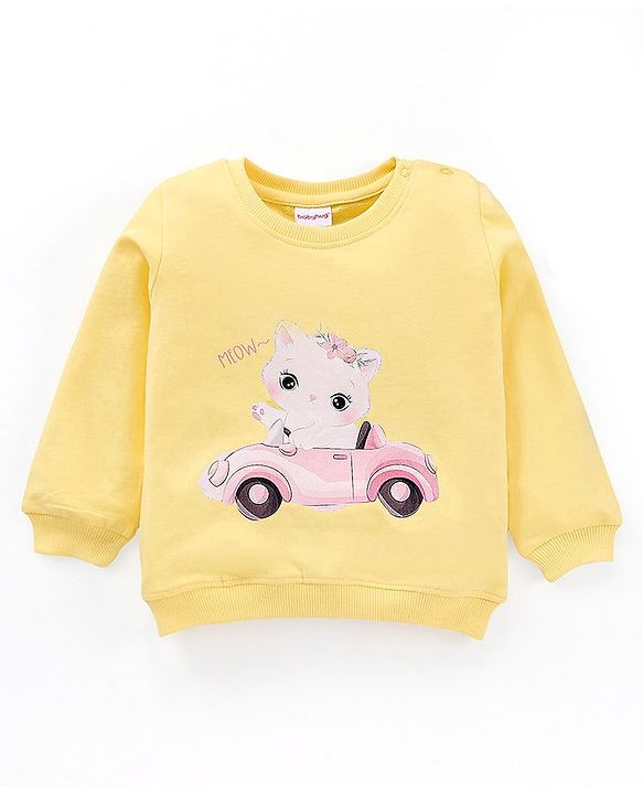 Babyhug 100% Cotton Full Sleeves Sweatshirt with Graphics and Frill Detailing - Yellow