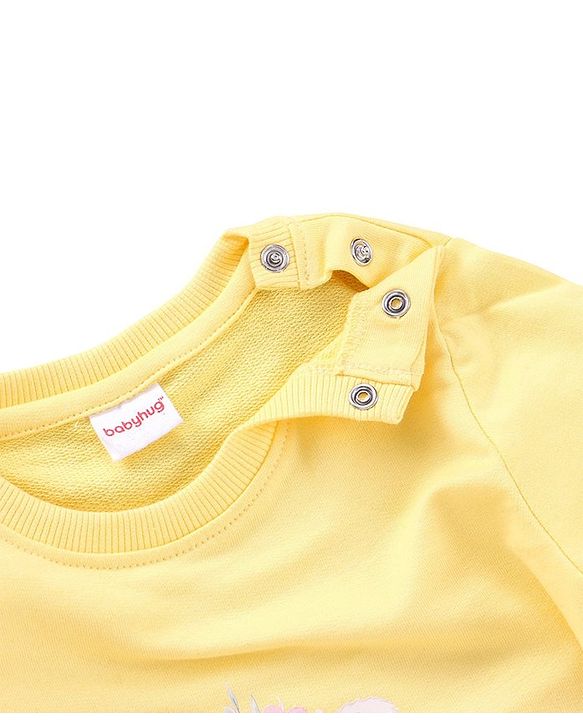 Babyhug 100% Cotton Full Sleeves Sweatshirt with Graphics and Frill Detailing - Yellow