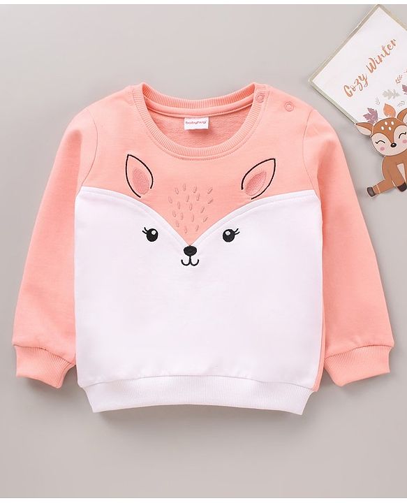 Babyhug 100% Cotton Full Sleeves Sweatshirt with Embroidery - White Peach