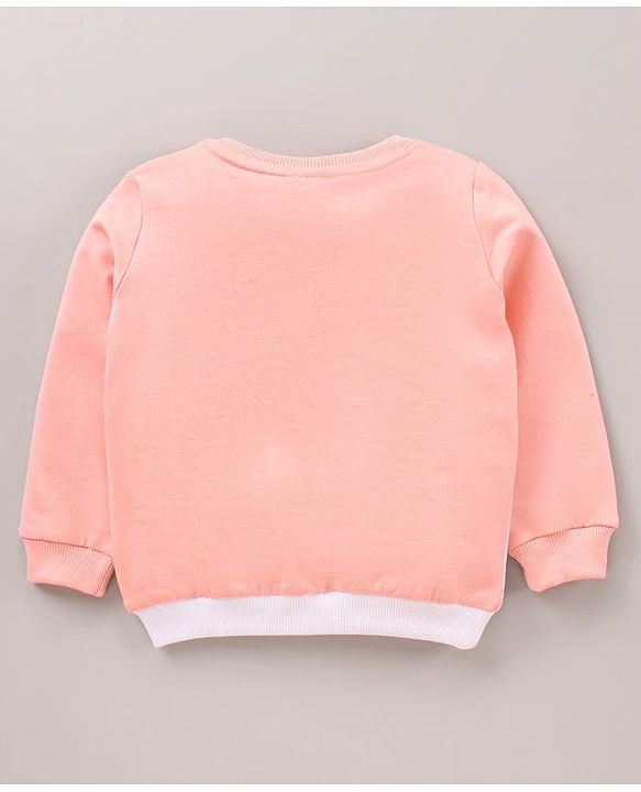 Babyhug 100% Cotton Full Sleeves Sweatshirt with Embroidery - White Peach