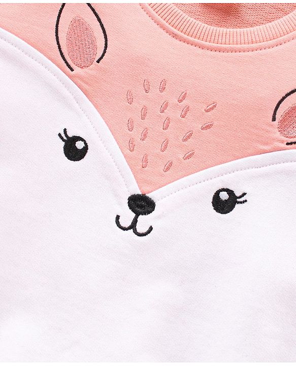 Babyhug 100% Cotton Full Sleeves Sweatshirt with Embroidery - White Peach