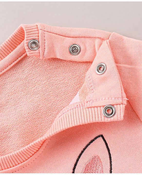 Babyhug 100% Cotton Full Sleeves Sweatshirt with Embroidery - White Peach