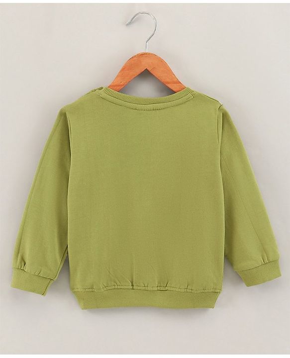 Babyhug Full Sleeves Knit Sweatshirt With Graphic & Bow Detailing- Green