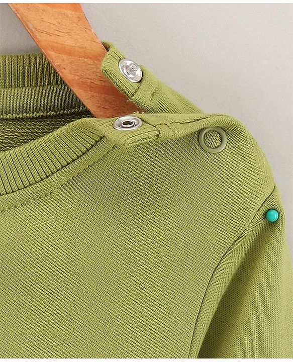 Babyhug Full Sleeves Knit Sweatshirt With Graphic & Bow Detailing- Green