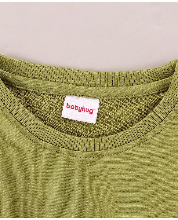 Babyhug Full Sleeves Knit Sweatshirt With Graphic & Bow Detailing- Green