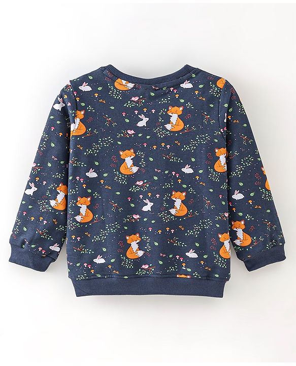 Babyhug 100% Cotton Full Sleeves  Sweatshirt With Jackal Print -Navy Blue