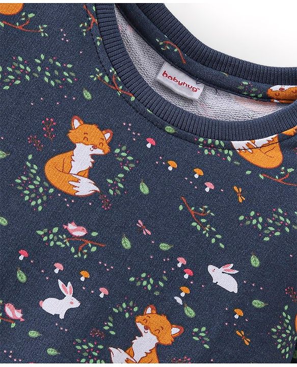 Babyhug 100% Cotton Full Sleeves  Sweatshirt With Jackal Print -Navy Blue