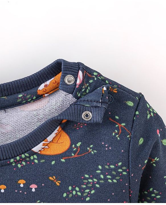 Babyhug 100% Cotton Full Sleeves  Sweatshirt With Jackal Print -Navy Blue