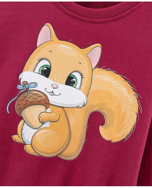 Babyhug Full Sleeves Knit Sweatshirt With Graphics- Maroon