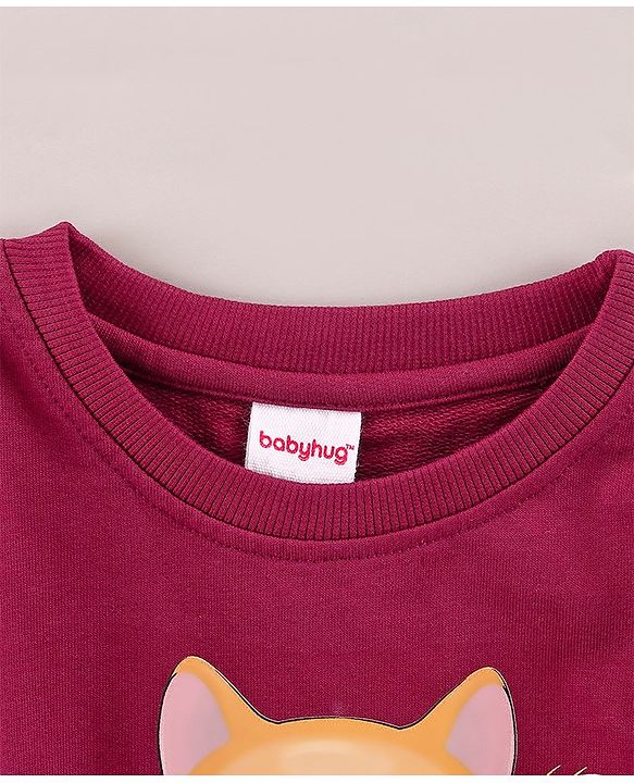 Babyhug Full Sleeves Knit Sweatshirt With Graphics- Maroon