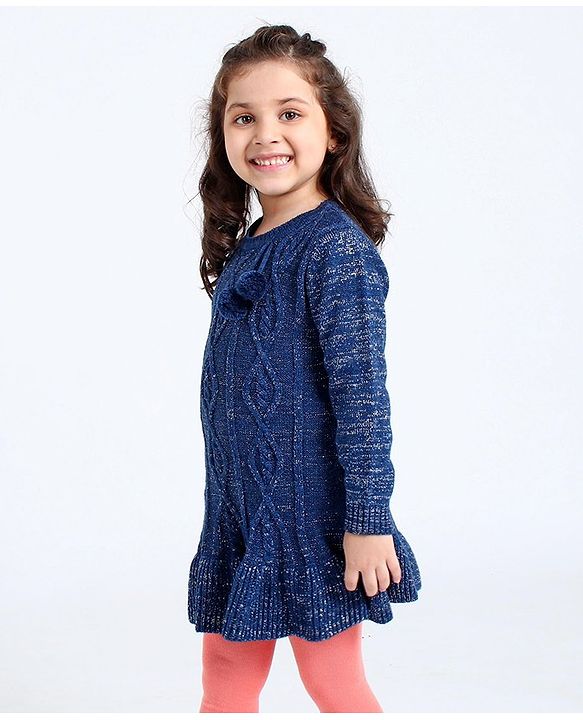 Babyhug Full Sleeves Solid Sweater Tassel & Glitter Detailing- Blue