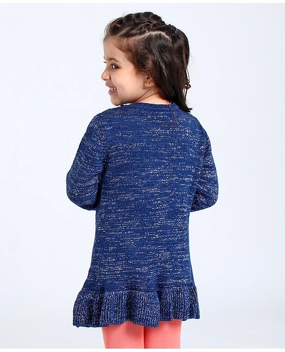 Babyhug Full Sleeves Solid Sweater Tassel & Glitter Detailing- Blue
