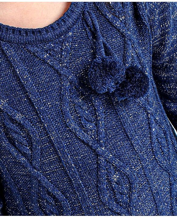 Babyhug Full Sleeves Solid Sweater Tassel & Glitter Detailing- Blue