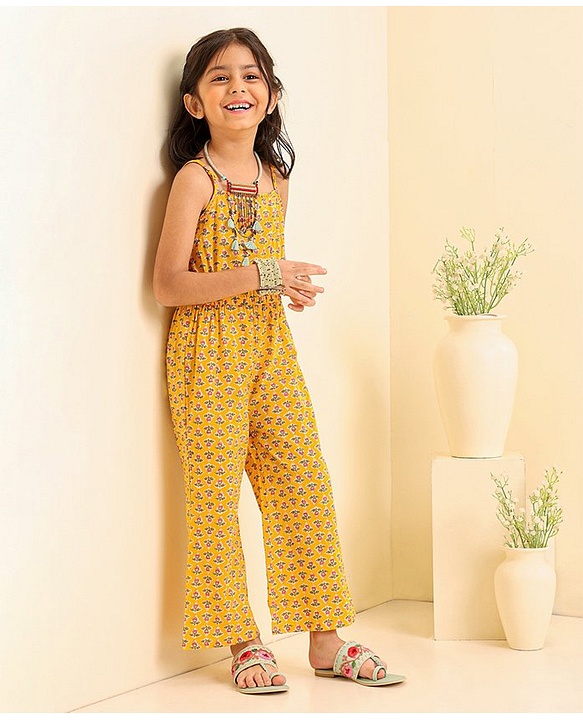 Babyhug Cotton Woven Sleeveless Ethnic Jumpsuit Floral Print - Yellow