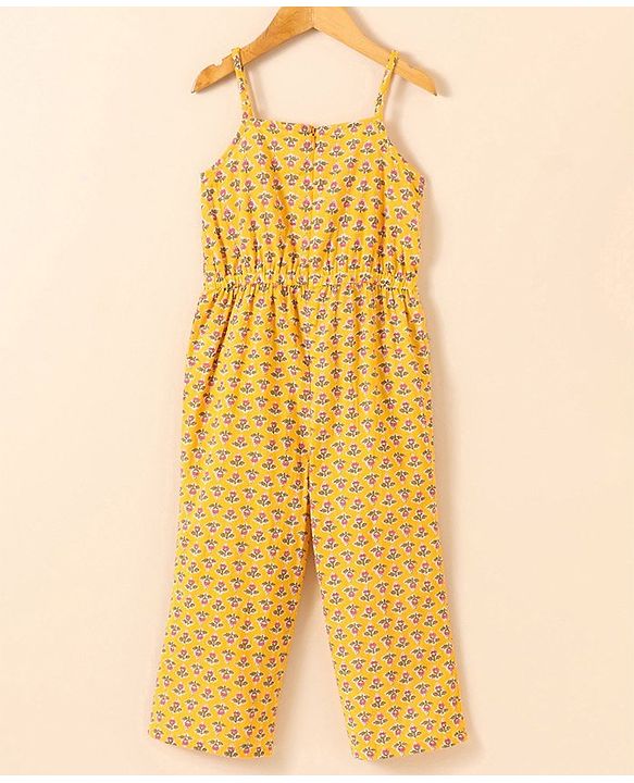 Babyhug Cotton Woven Sleeveless Ethnic Jumpsuit Floral Print - Yellow