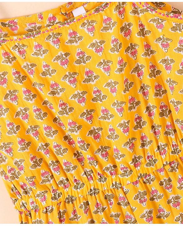 Babyhug Cotton Woven Sleeveless Ethnic Jumpsuit Floral Print - Yellow