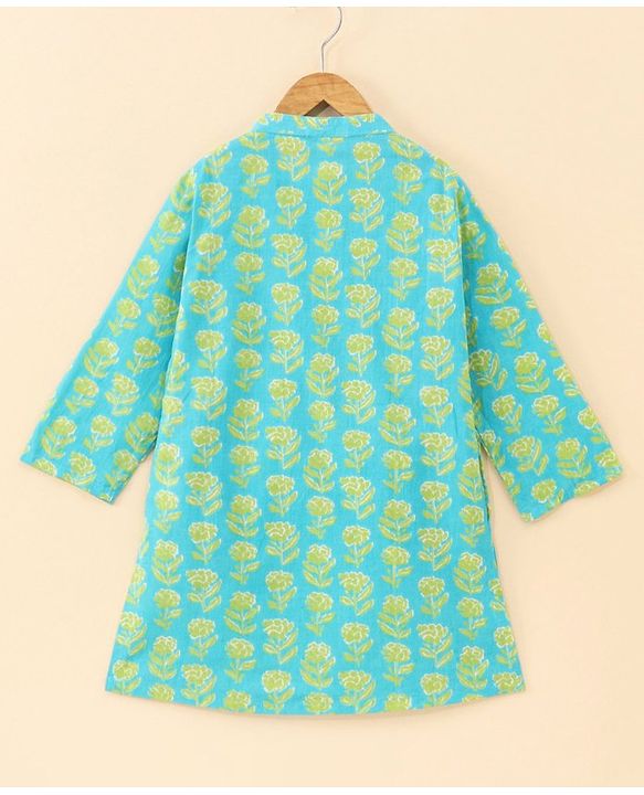 Babyhug Cotton Woven Full Sleeves Bagh Printed Kurta & Dhoti Set - Teal